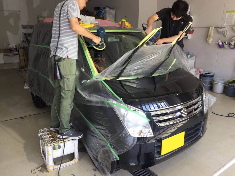 wagonRフロントガラス研磨