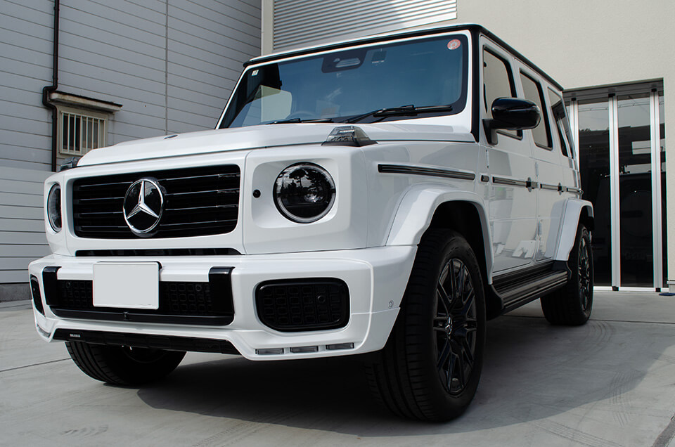 コーティングやプロテクションフィルムを施工したMercedes-Benz G450d オパリスホワイト